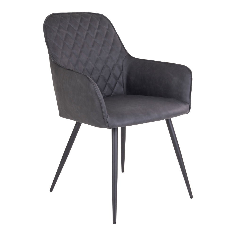 Harbo Dining Chair - Dining Chair, PU leather, dark grey, black legs, HN1221