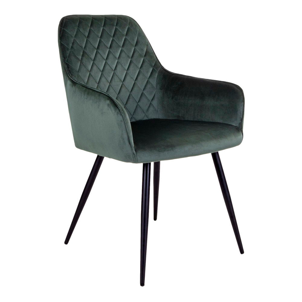 Harbo Dining Chair - Dining Chair, velvet, green, black legs, HN1206