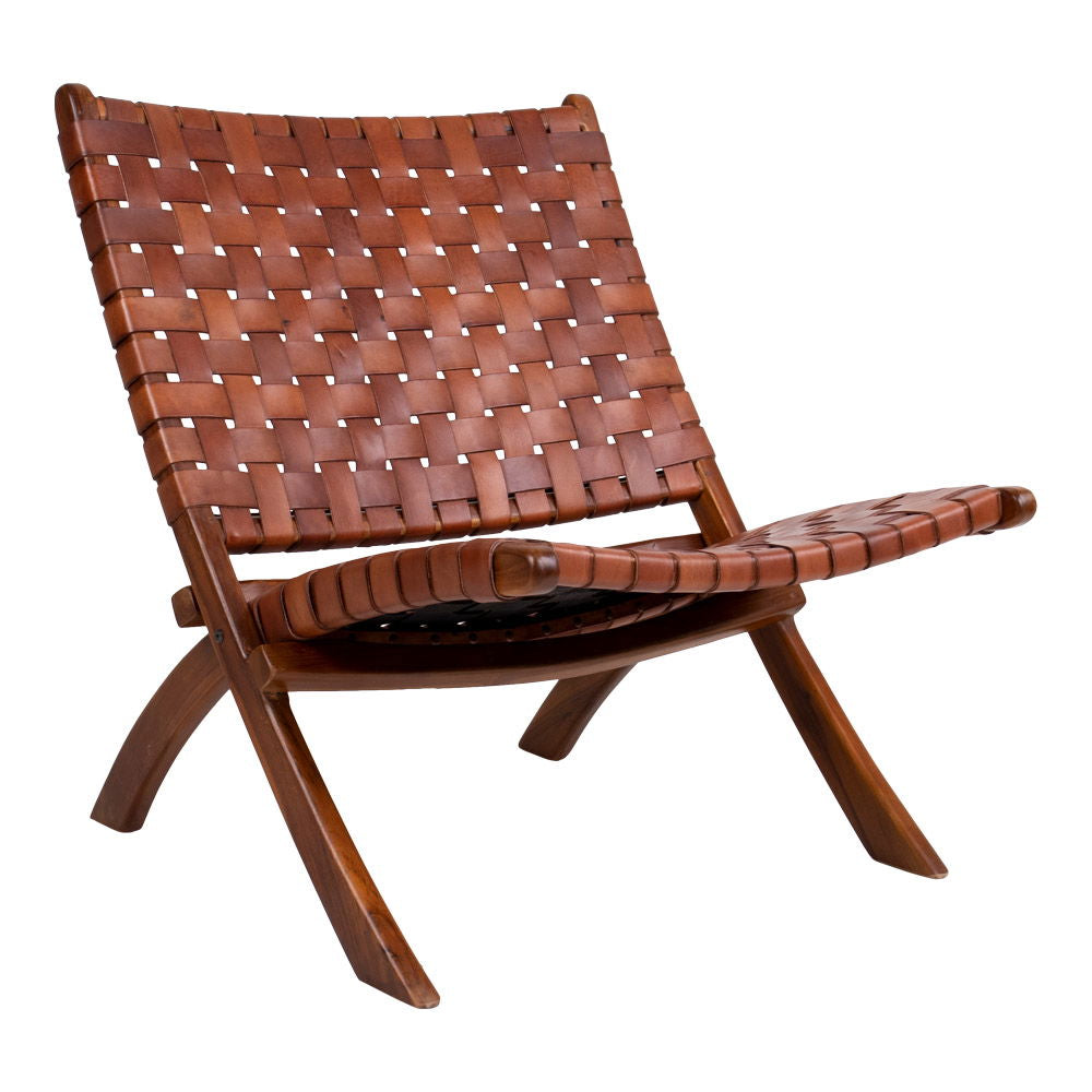 Perugia Folding Chair - Folding Chair, leather, brown, teak legs