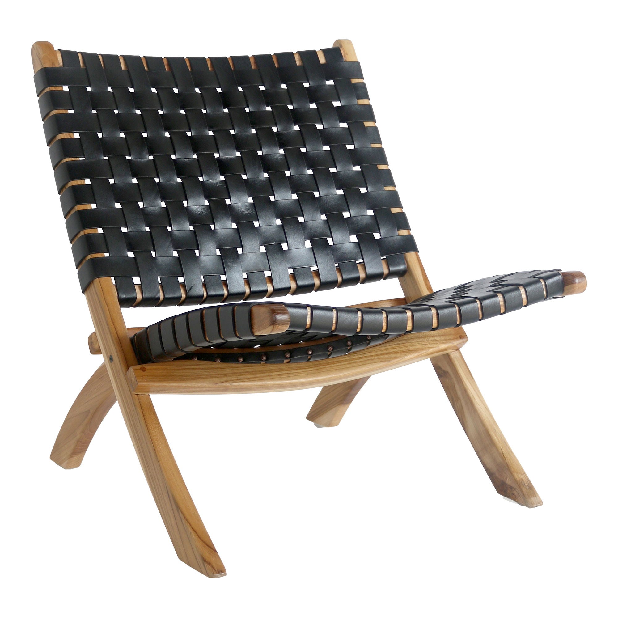 Perugia Folding Chair - Folding Chair, leather, black, teak legs