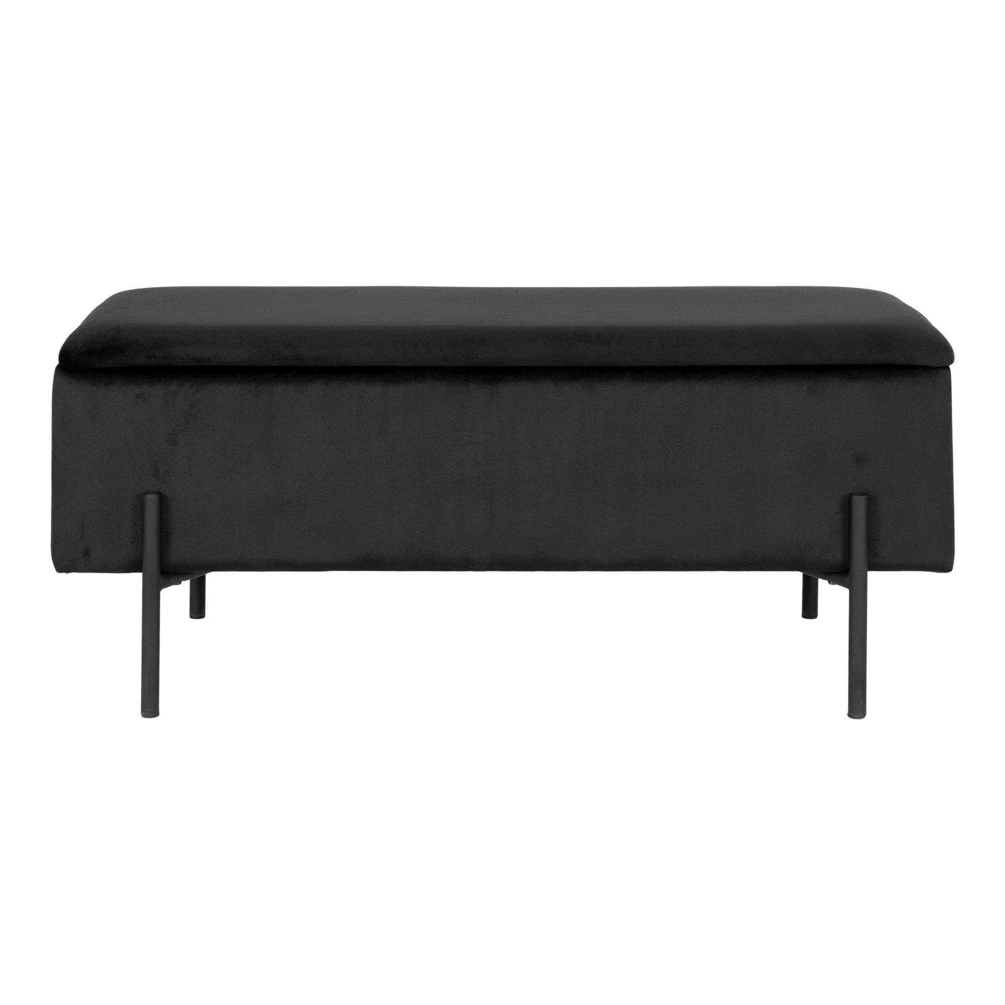 Watford Bench - Bench with storage, velvet, black 95x36,5x43 cm, HN1207