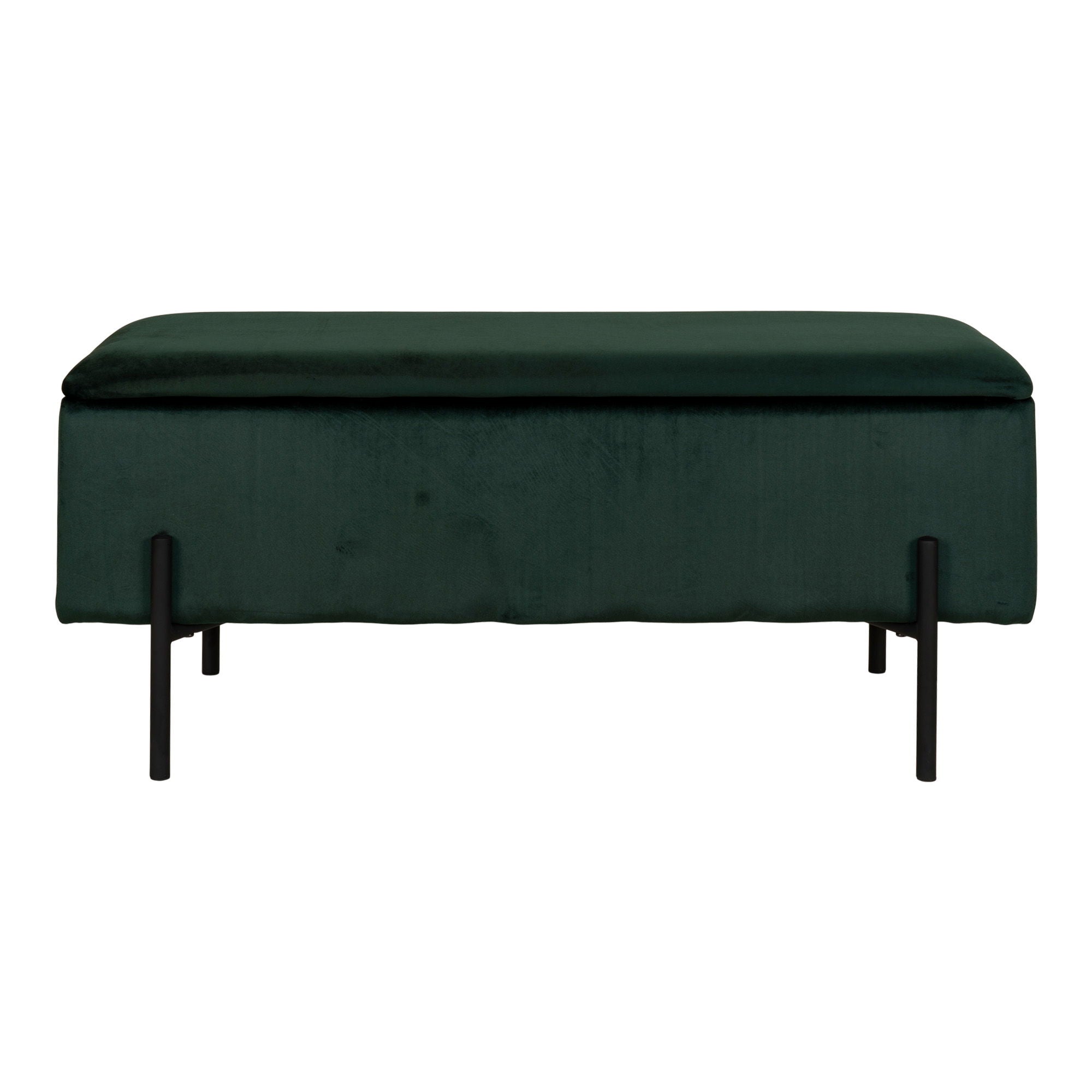 Watford Bench - Bench with storage, velour, green 95x36,5x43 cm, HN1206