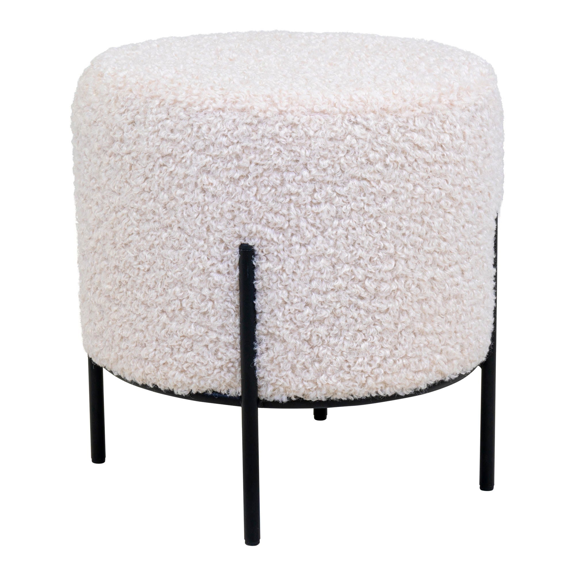 Alford Pouf - Pouf, teddy, white, black legs ø35,5x37 cm, HN1090