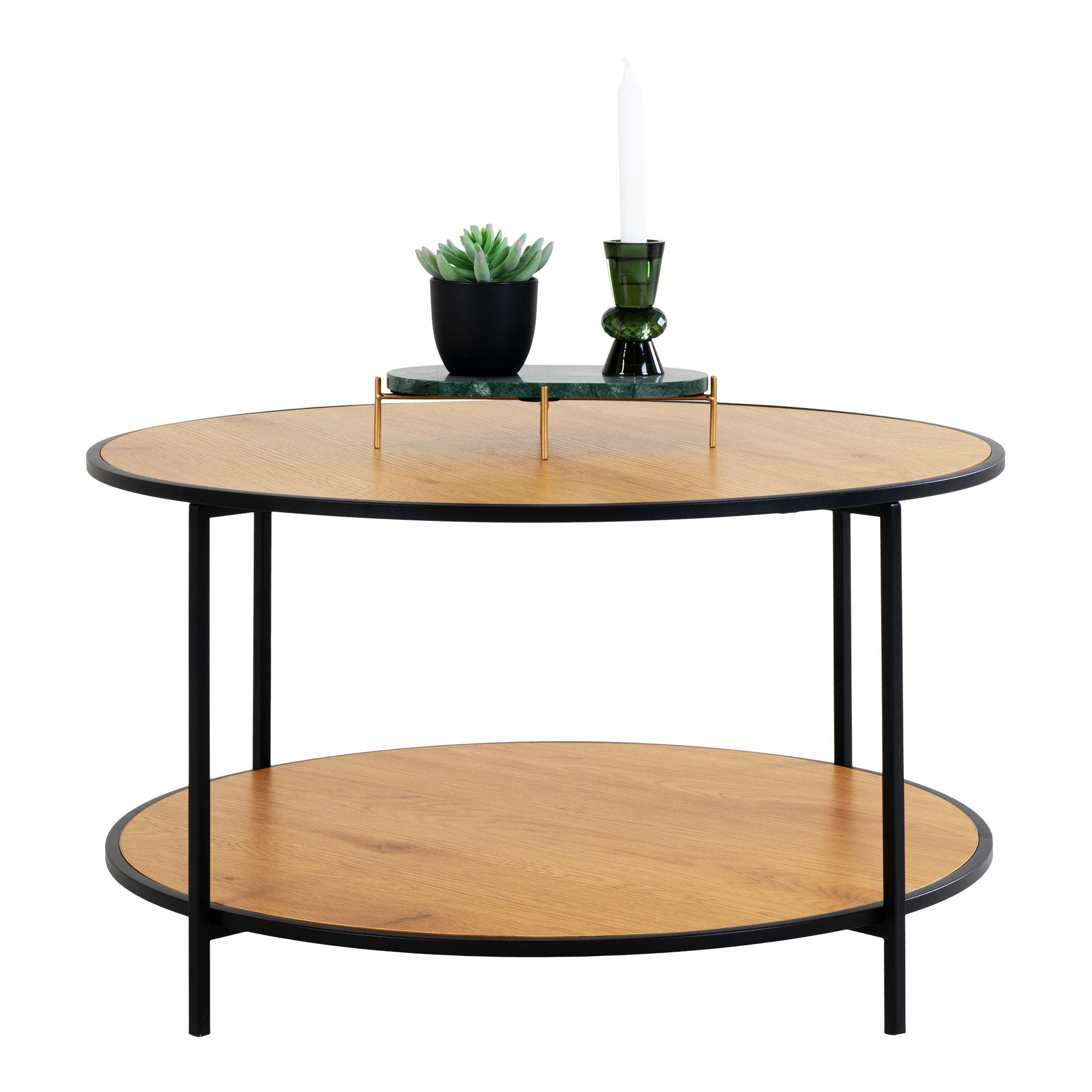 Vita Coffee table - Coffee table, oak look, black frame Ø80x45 cm