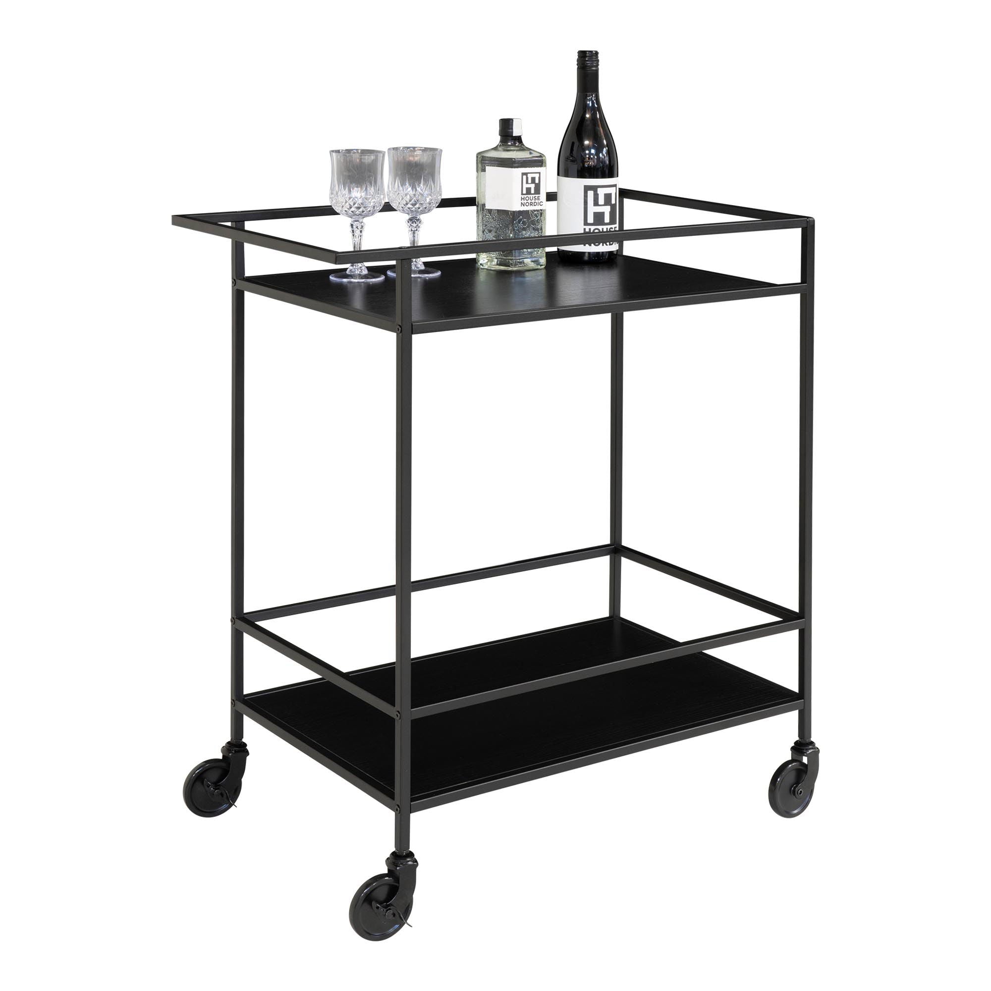 Vita Bar trolley - Bar trolley with 2 shelves, black, black frame 68x40x79 cm