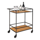 Vita Bar trolley - Bar trolley with 2 shelves, oak look, black frame 68x40x79 cm
