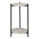 Leuven Side Table - Side table, travertine look, black legs ø27x46 cm