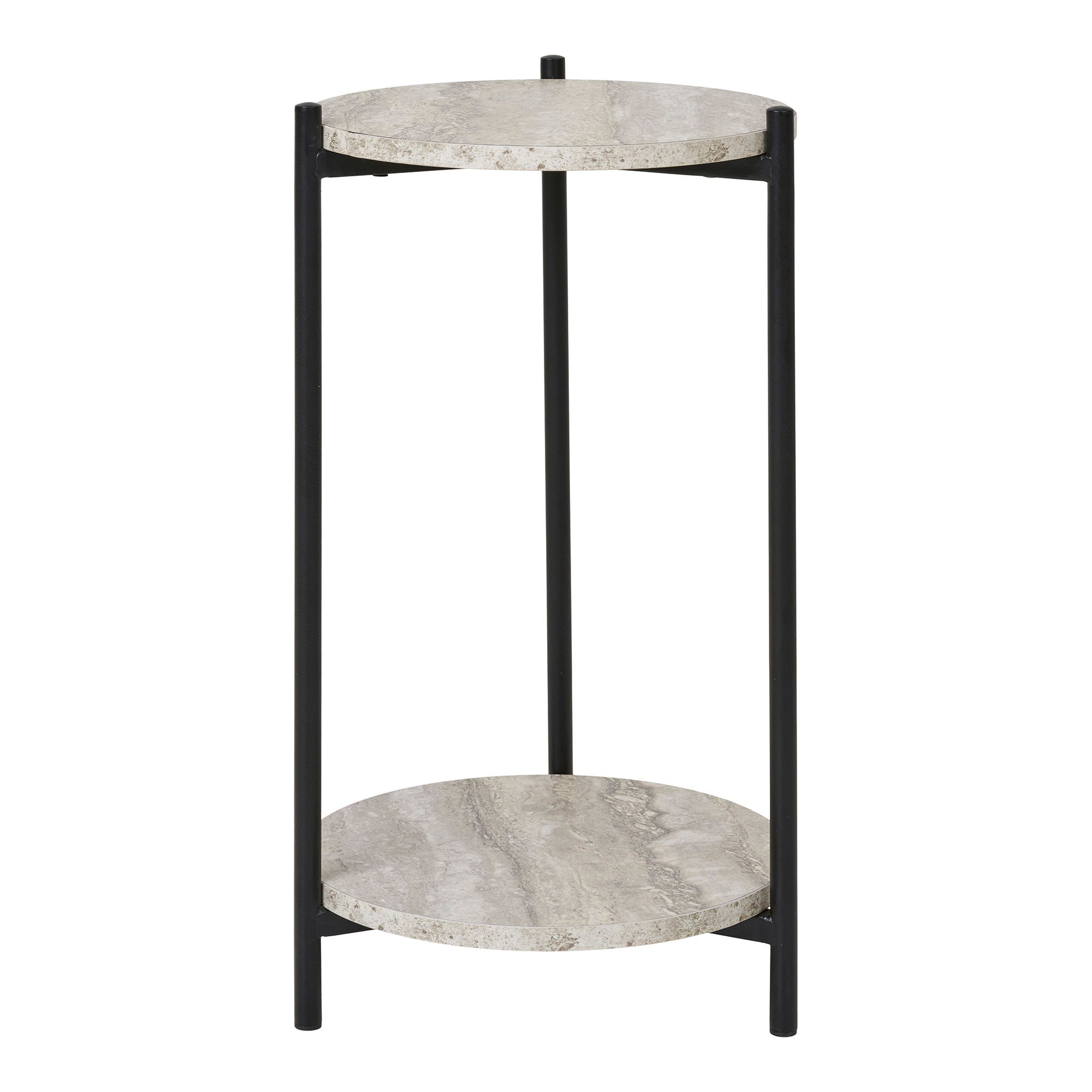 Leuven Side Table - Side table, travertine look, black legs ø27x46 cm