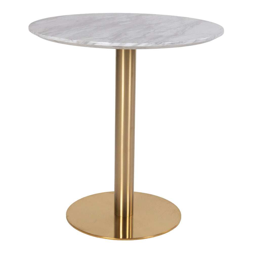 Bolzano Dining Table - Dining Table, marble look top, brass look base ø70x75 cm