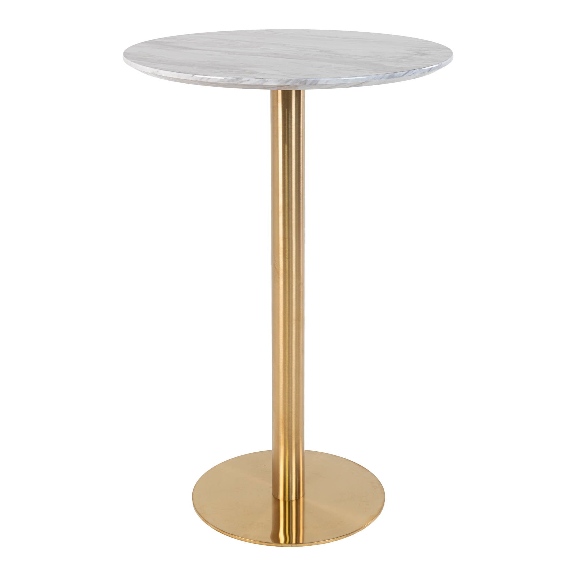 Bolzano Bar Table - Bar Table, marble look top, brass look base ø70x105 cm