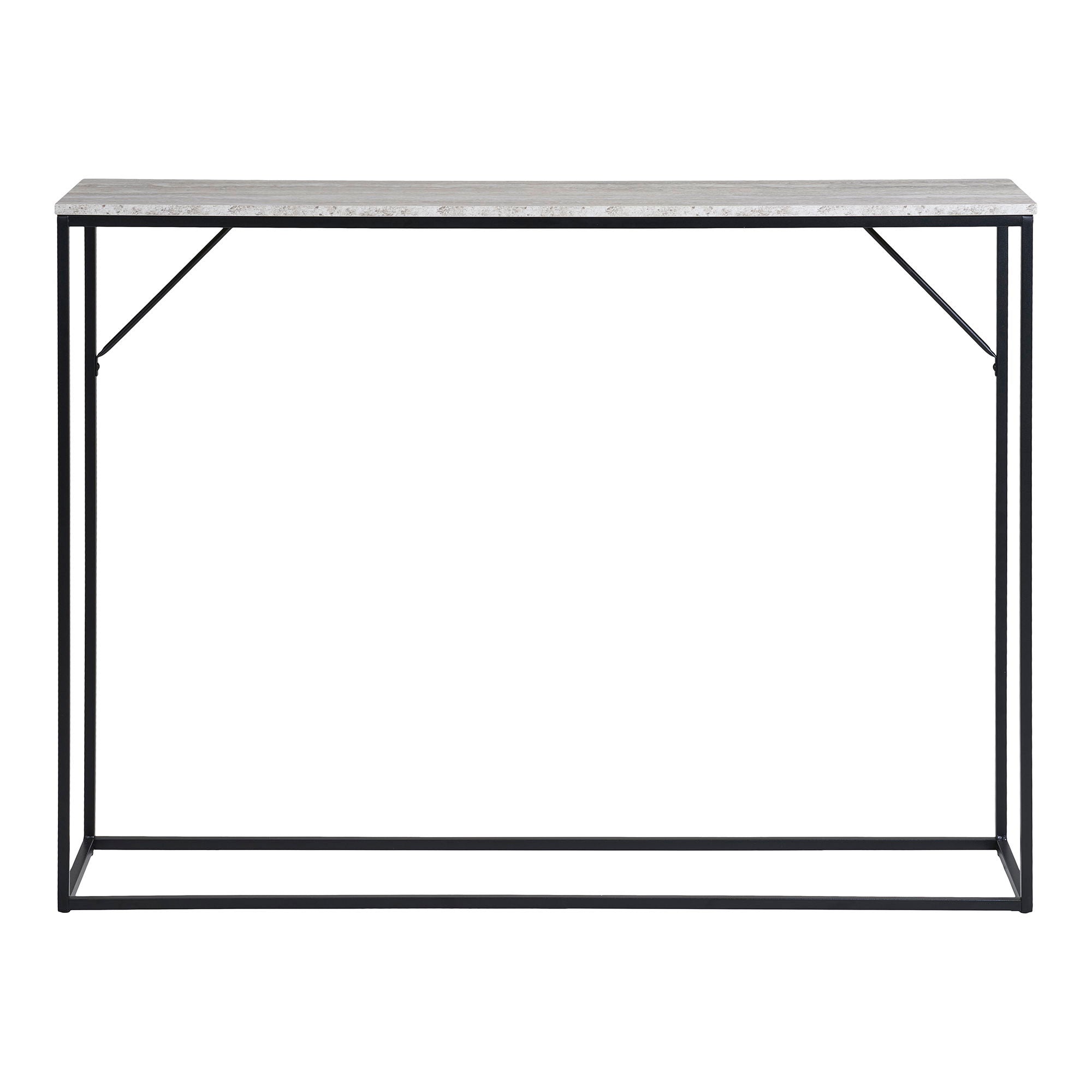 Vita Console Table - Console table, 1 shelf, travertine look, black frame 110x26x80 cm