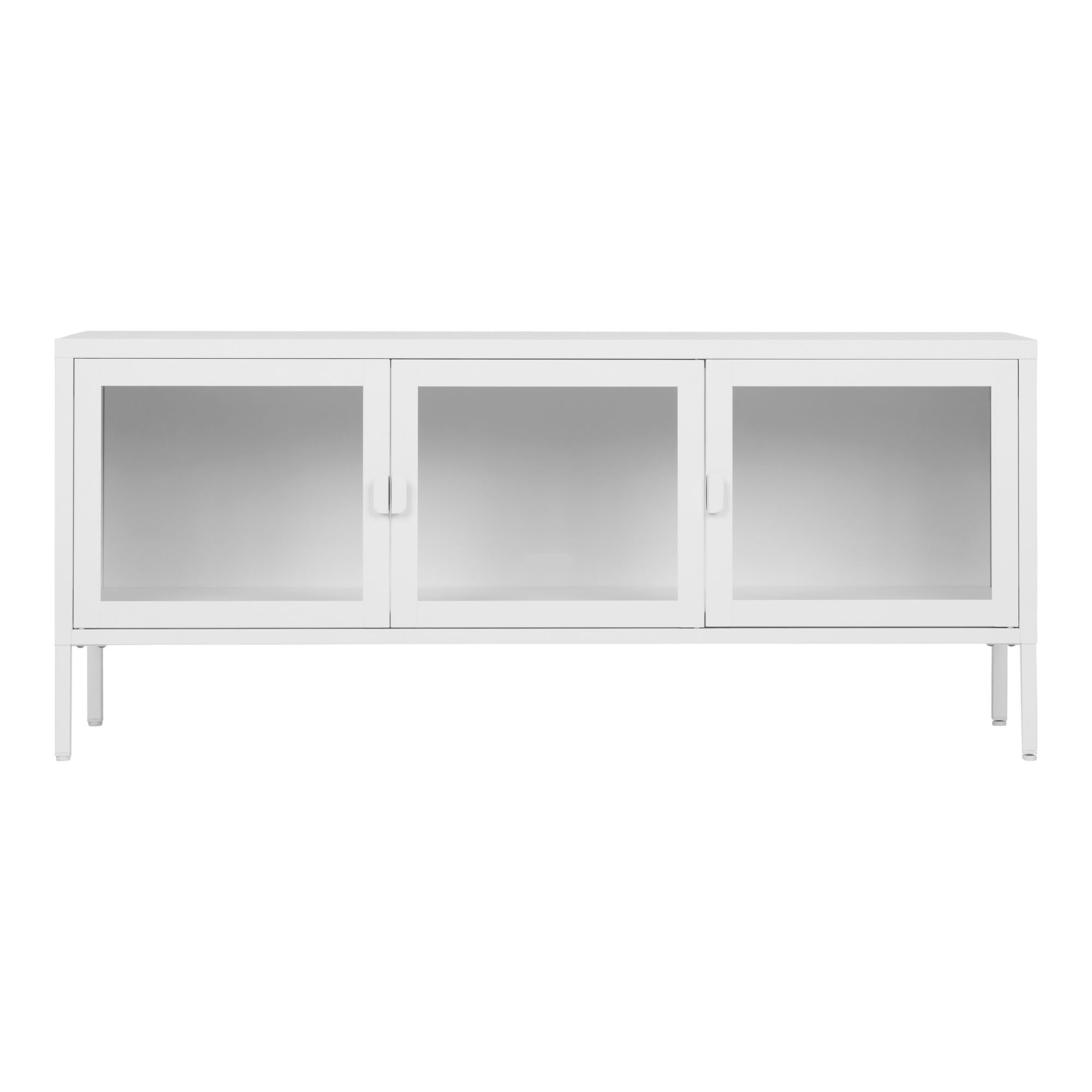Brisbane TV Bench - TV Bench, 3 glass doors, steel, white 130x40x55 cm