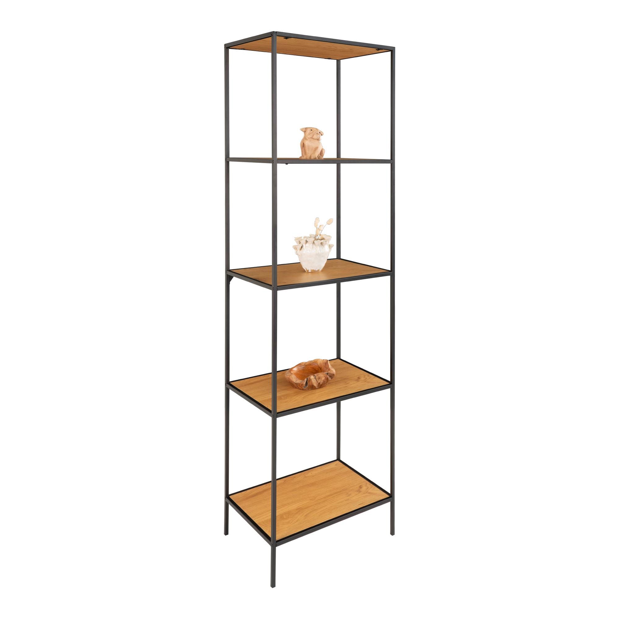Vita shelf - Shelf, 5 shelves, oak look, black frame 51x36x170 cm