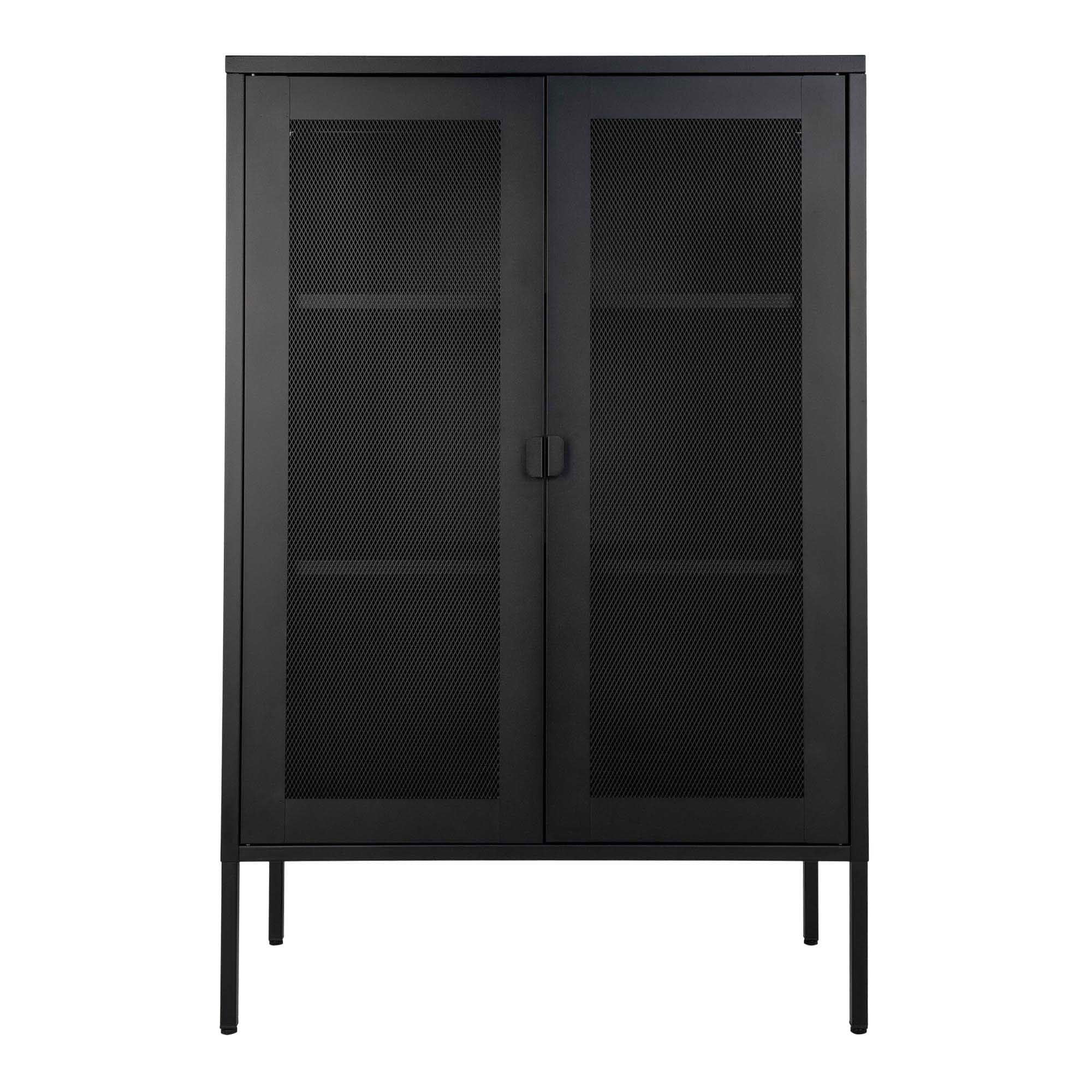 Melbourne Cabinet - Cabinet, 2 mesh doors, steel, black 80x40x120 cm