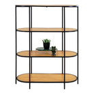 Vita shelf - Oval shelf, 4 shelves, oak look, black frame 85x36x111 cm