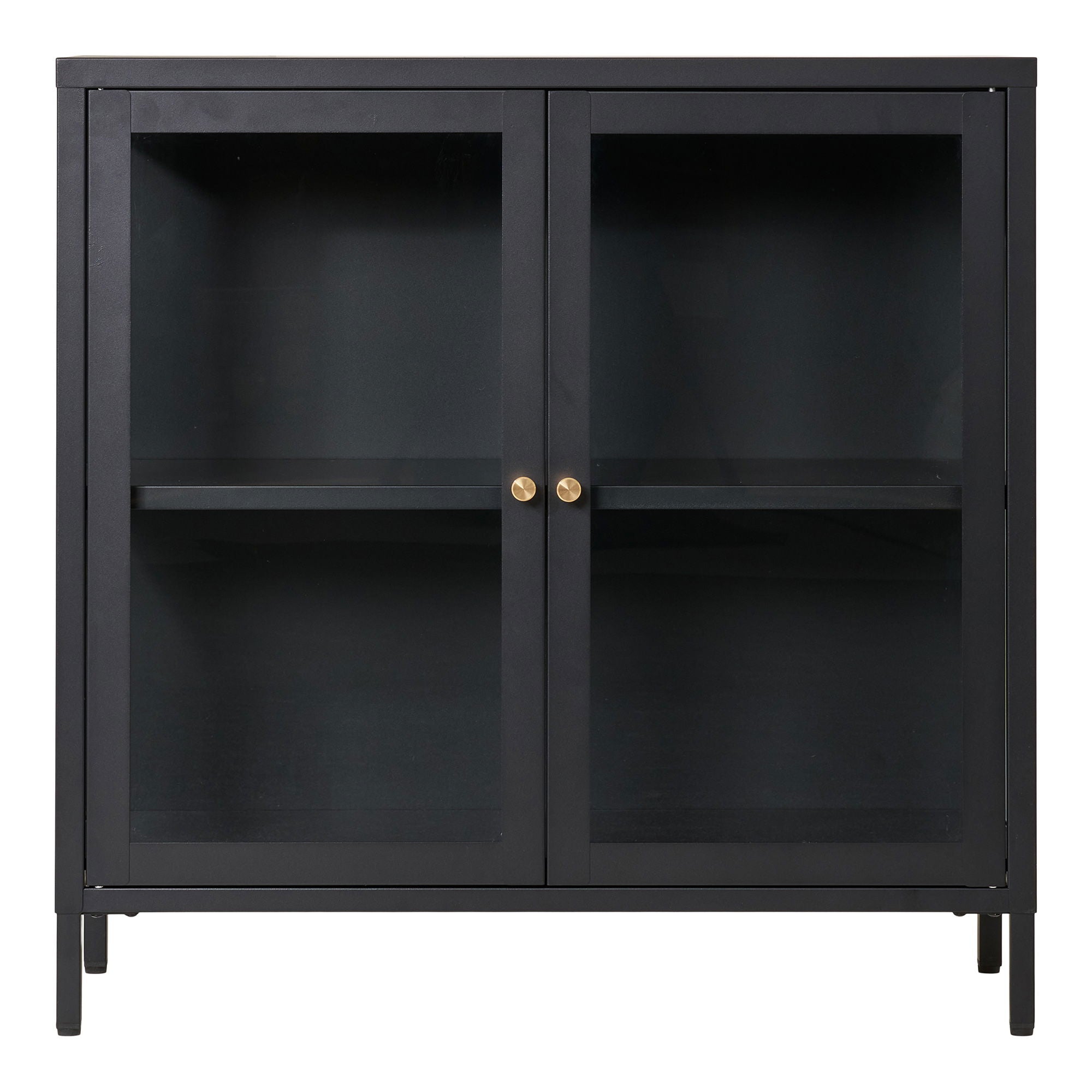 Dalby Cabinet - Cabinet, 2 glass doors, steel, black 80x35x80 cm