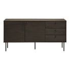 Kyoto Sideboard - Sideboard, 3 drawers, 2 doors, oak veneer, smoked, black metal legs, 150x40x74 cm