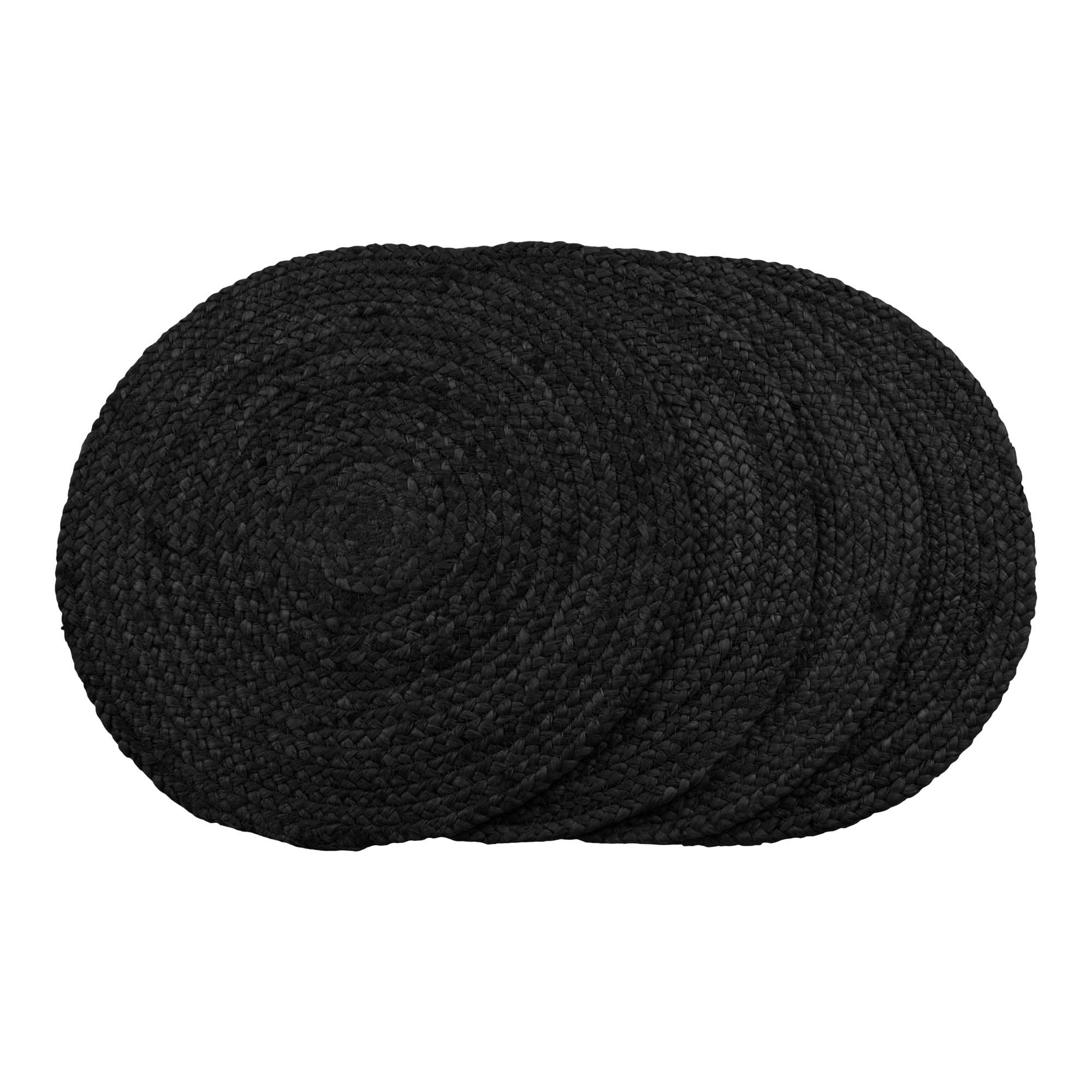 Bombay Placemat, set of 4 - Placemat in braided jute, dark grey, ø38 cm, set of 4
