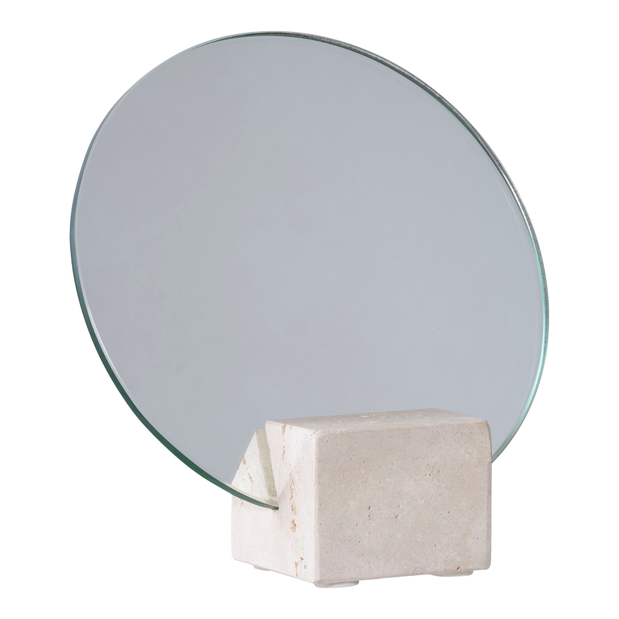 Table Mirror - Table mirror, travertine, natural ø18x18 cm