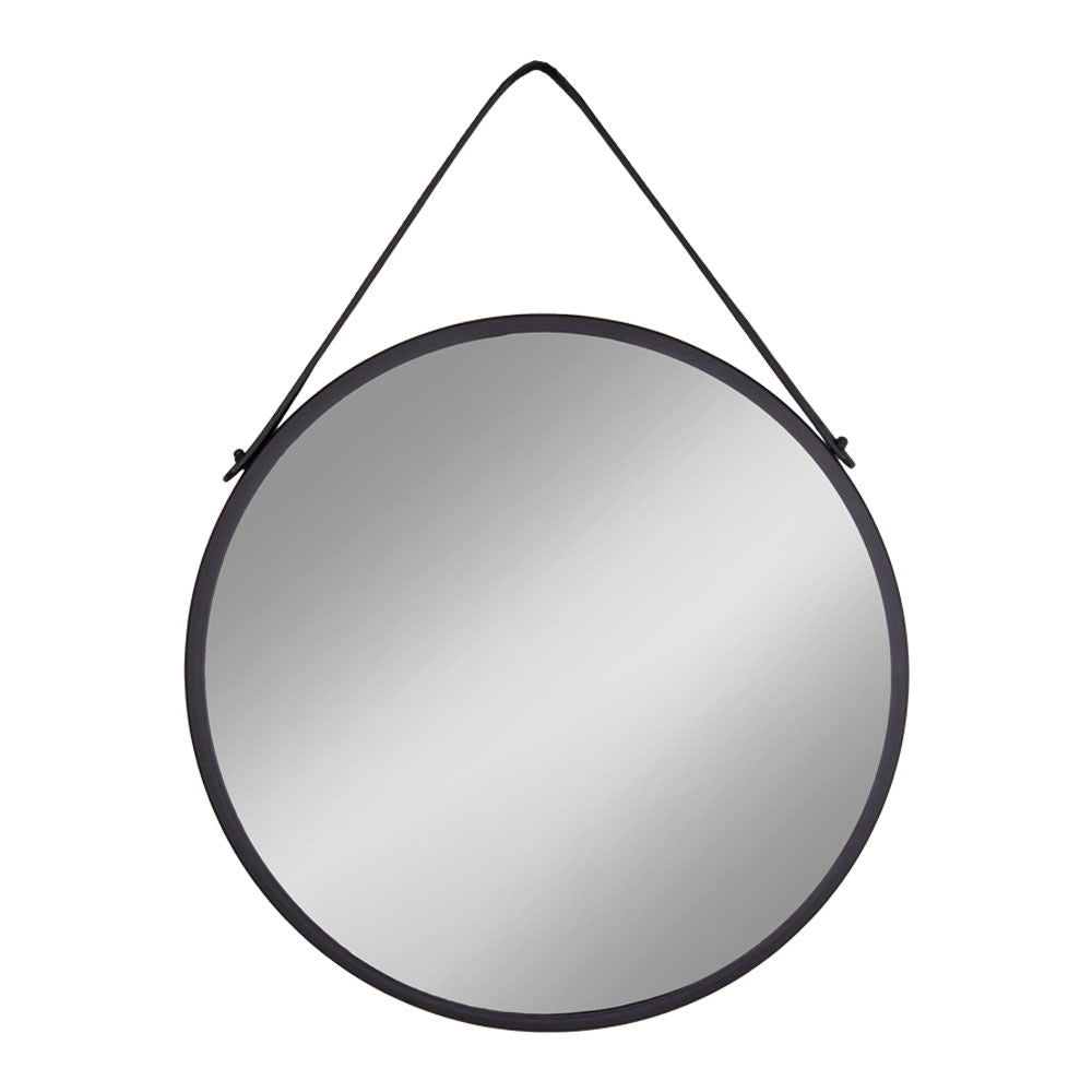 Trapani Mirror - Mirror, steel/artificial leather, black, ø60 cm