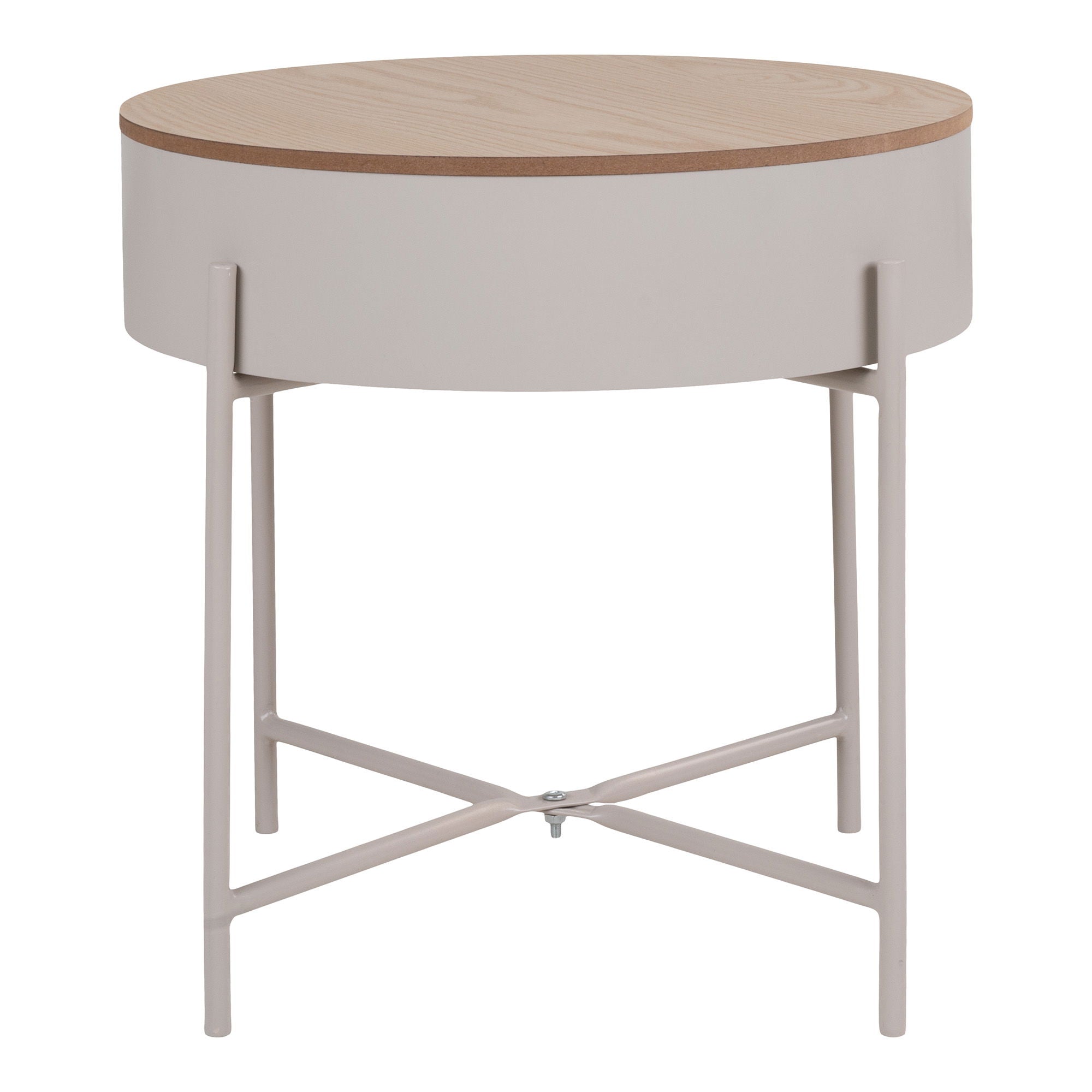 Sisco Side Table  - Side Table, beige steel, natural top ø40x40 cm