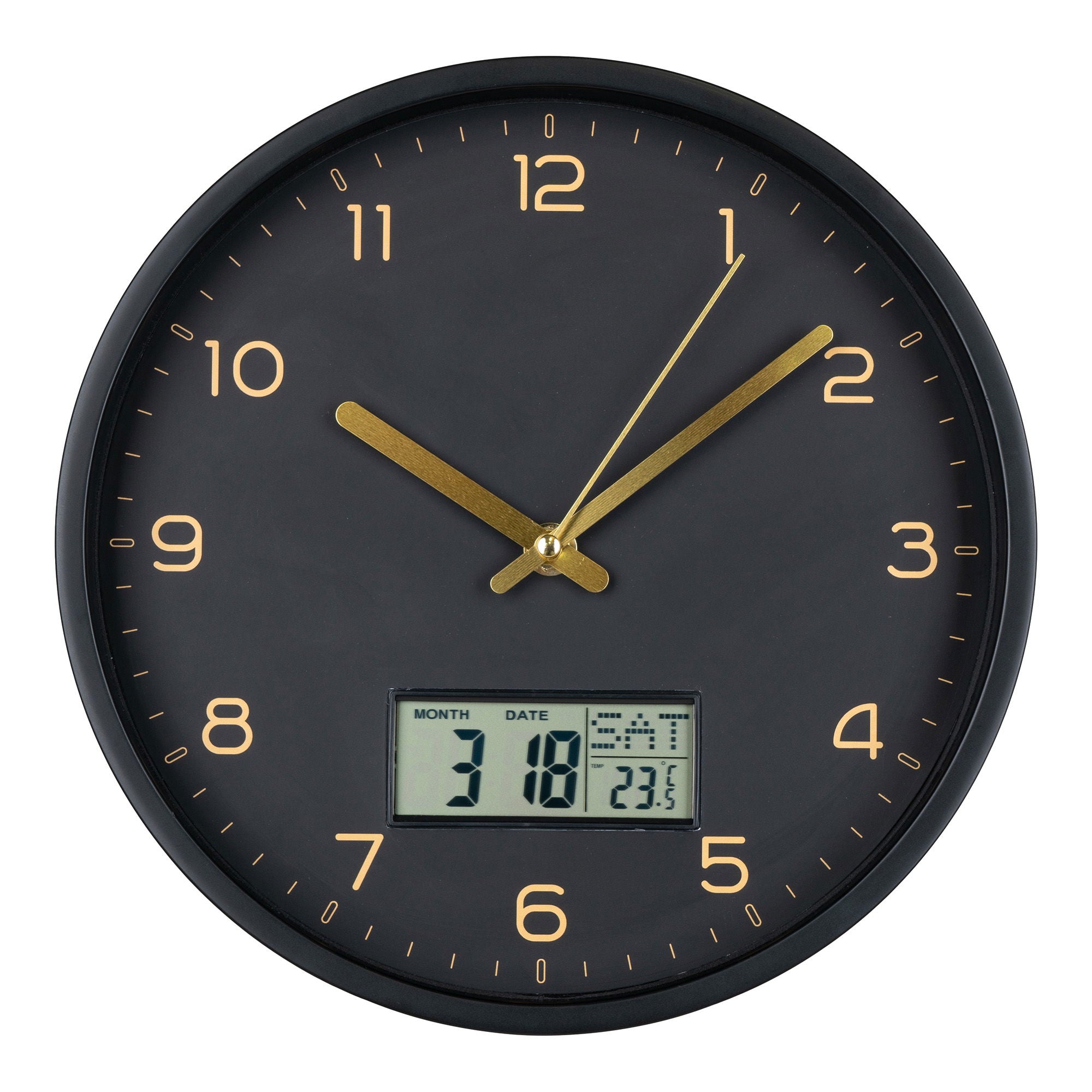 Amiens Wall  - Wall clock with digital display, plastic, black, silent movement ø25 cm