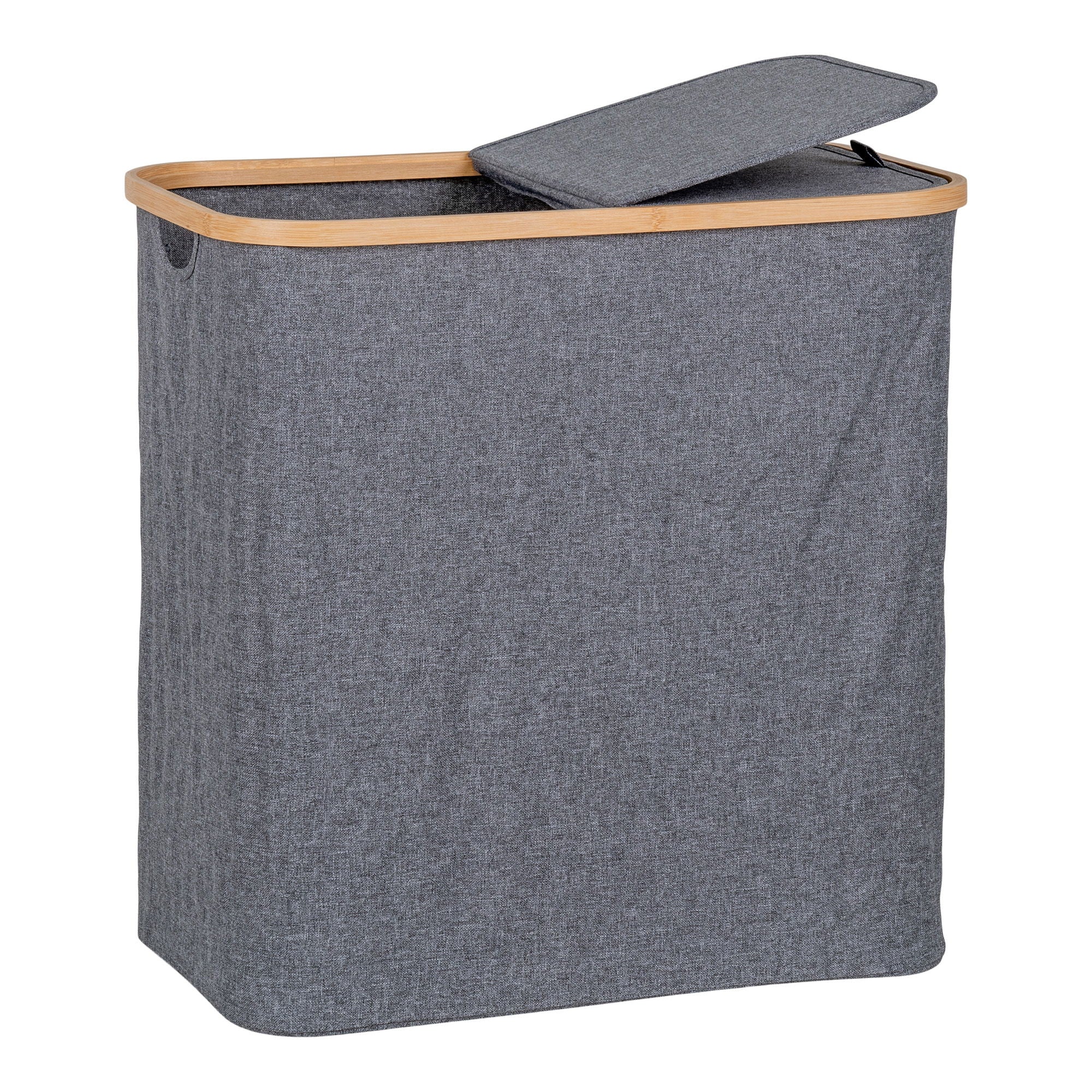 Noto Laundry Basket - Laundry basket, bamboo/textile, dark grey, 54x33x54 cm