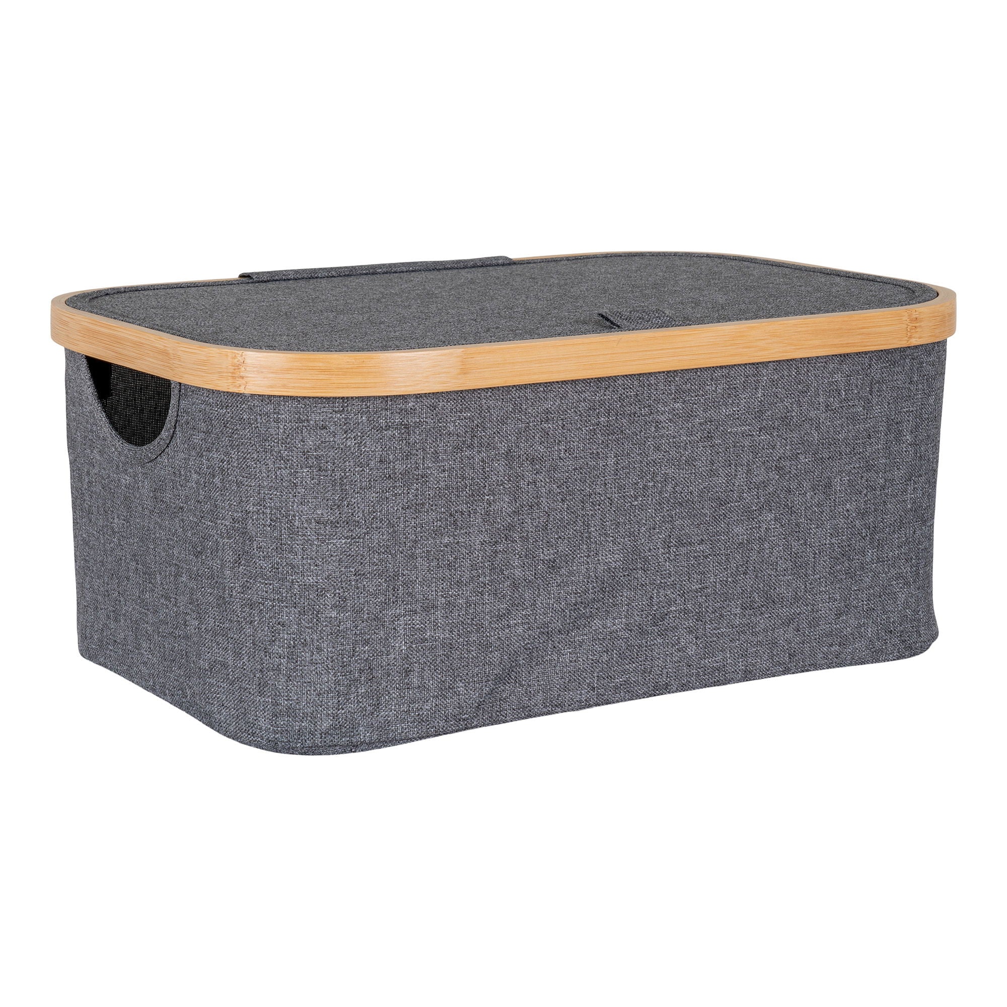 Noto Basket - Basket, bamboo/textile, dark grey, 38x26x16 cm