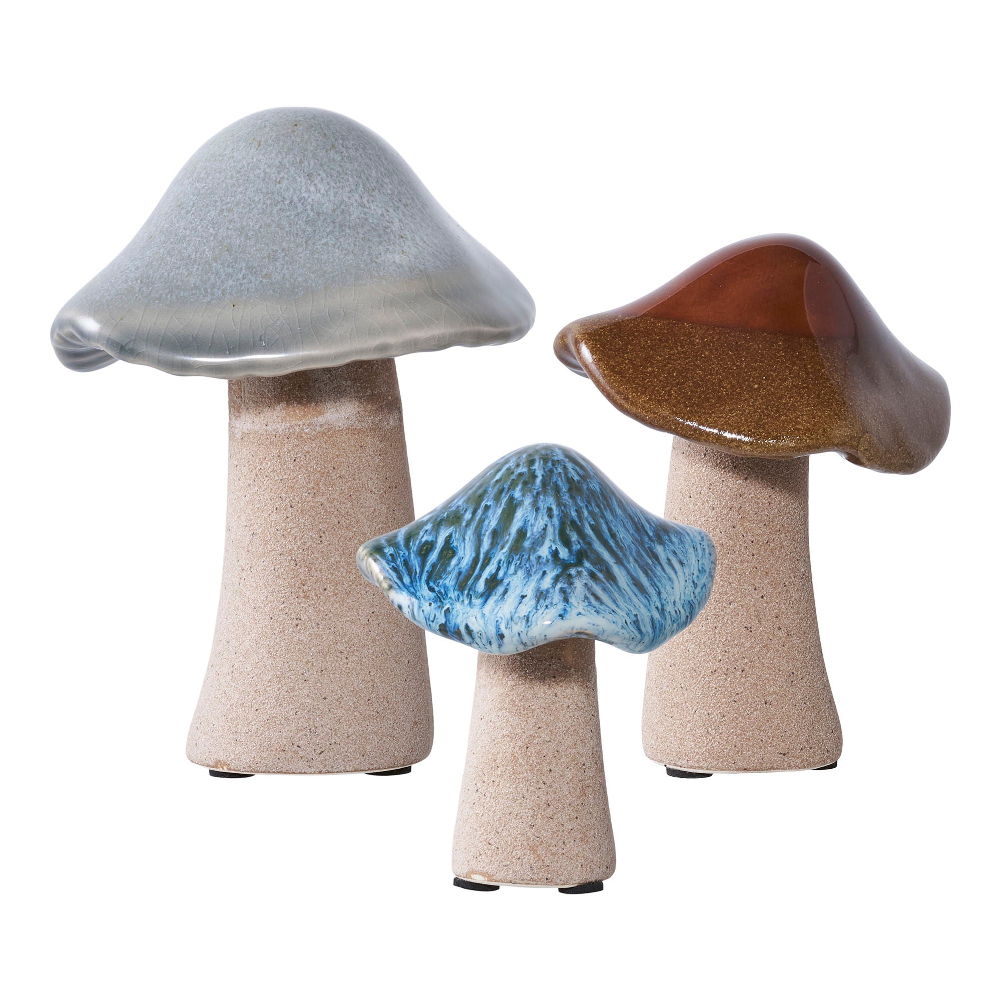Decoration Mushrooms - Decoration mushrooms, ceramic, green, brown, blue, set of 3