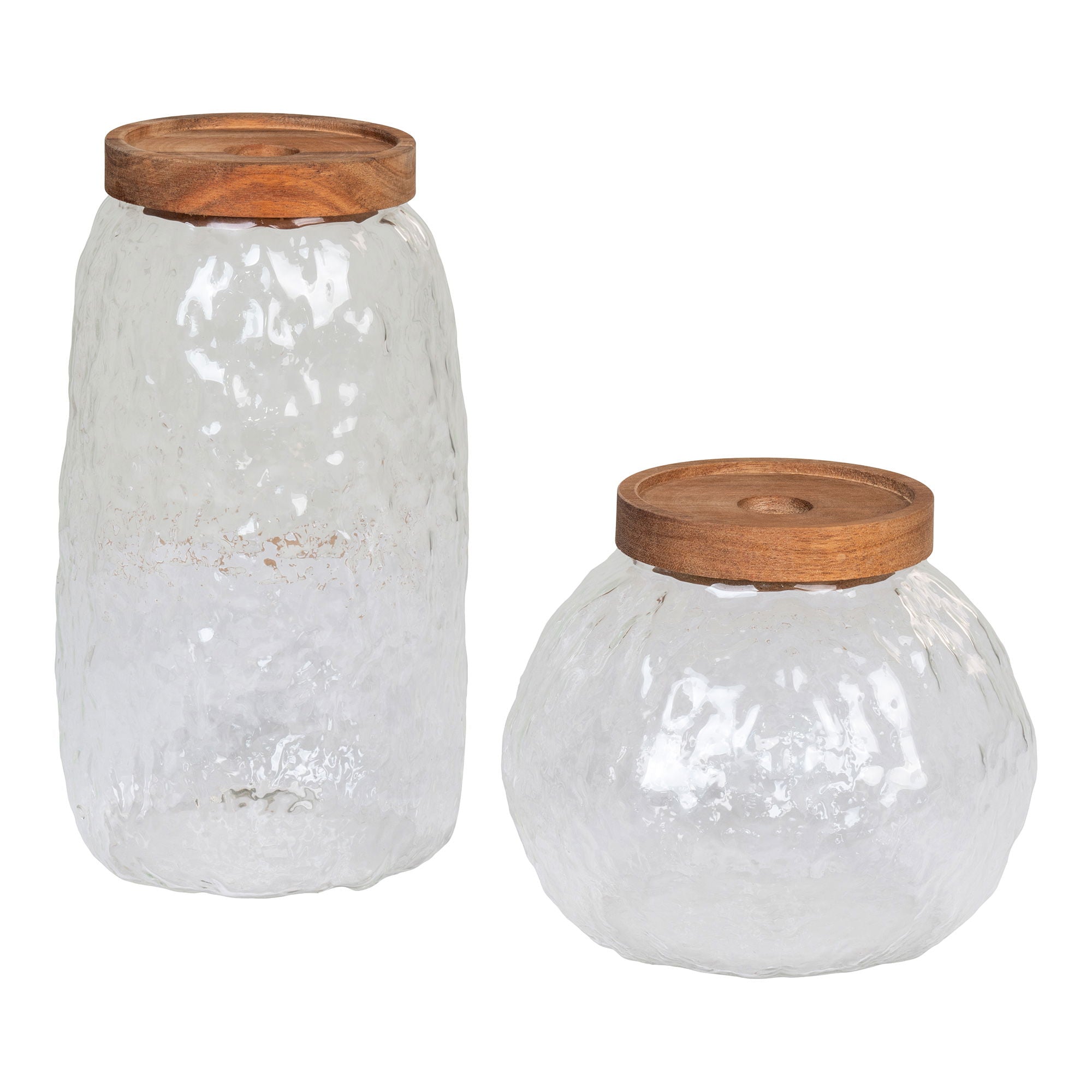 Taipei Storage Jar - Storage Jar, glass/acacia set of 2