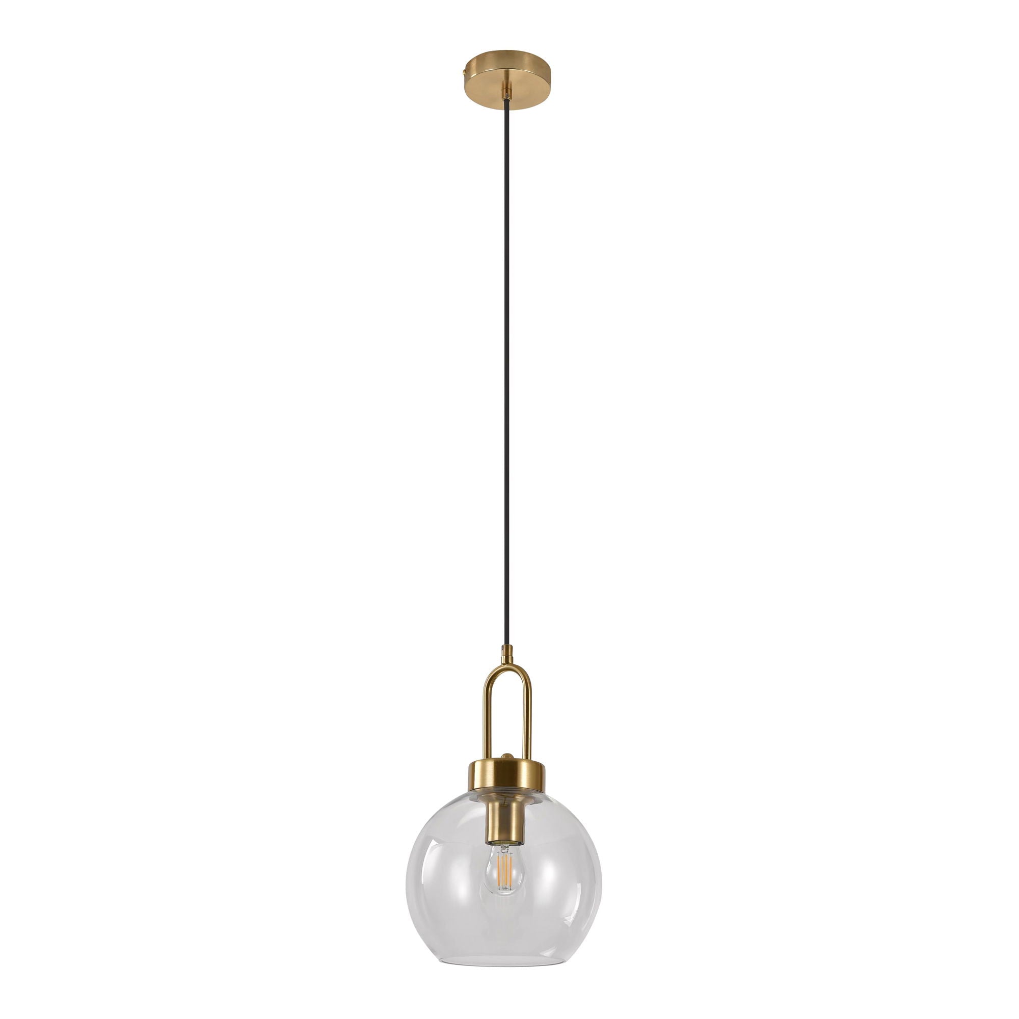 Luton Pendant - Pendant, clear glass, brass colored socket, ball shaped, Ø20 cm