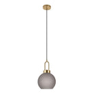 Luton Pendant - Pendant, mat smokey glass, brass colored socket, ball shaped, Ø20 cm