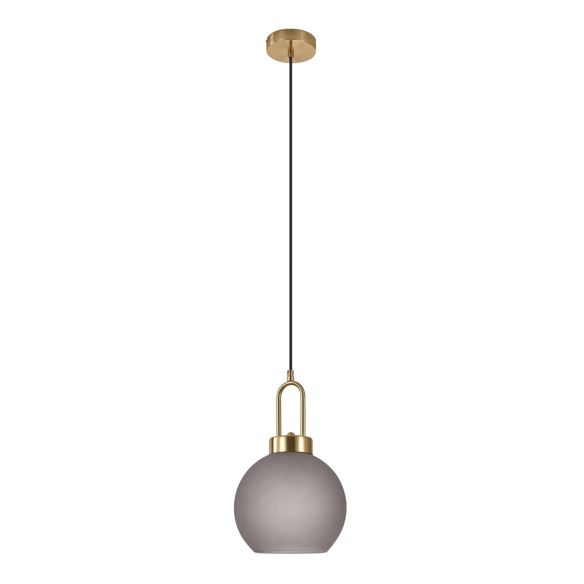 Luton Pendant - Pendant, mat smokey glass, brass colored socket, ball shaped, Ø20 cm