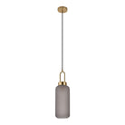 Luton Pendant - Pendant, mat smokey glass, brass colored socket, cylinder shaped, Ø13 cm