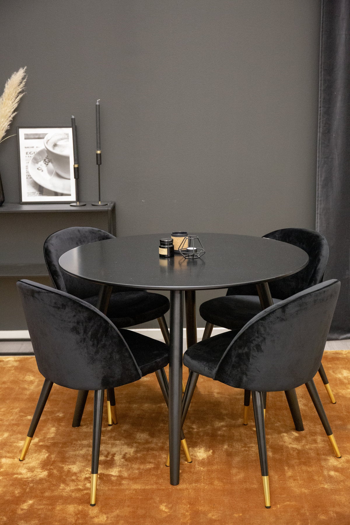 Plaza Dining Table with Velvet Chairs