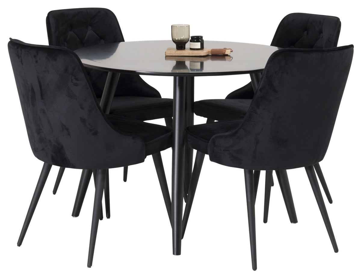 Plaza Dining Table with Velvet Deluxe Chairs