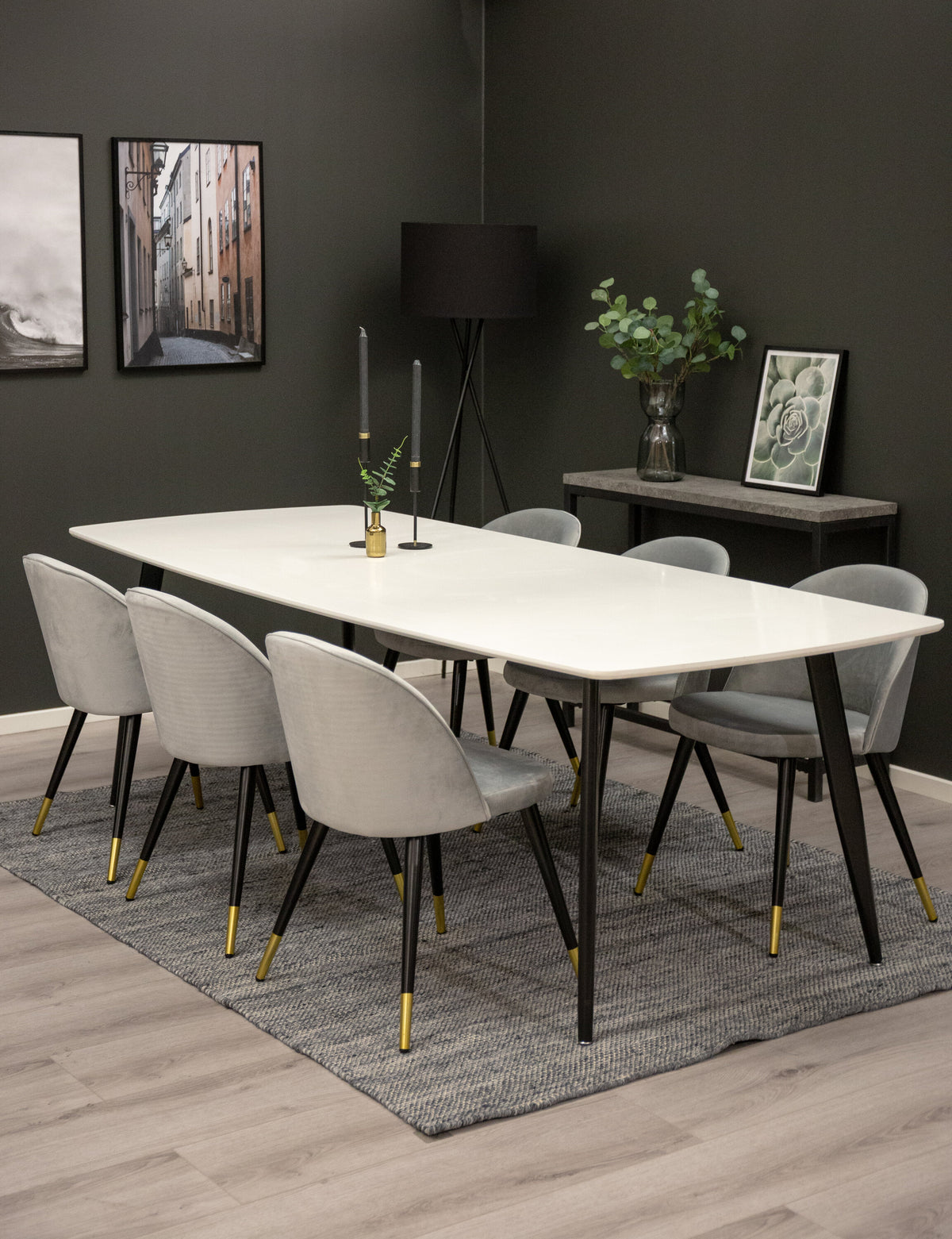 Polar Dining Table with Velvet Chairs
