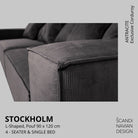 STOCKHOLM L - Shaped sofa/single bed Exclusive Corduroy Antracite removable & washable cover - Scandinavian Stories by Marton