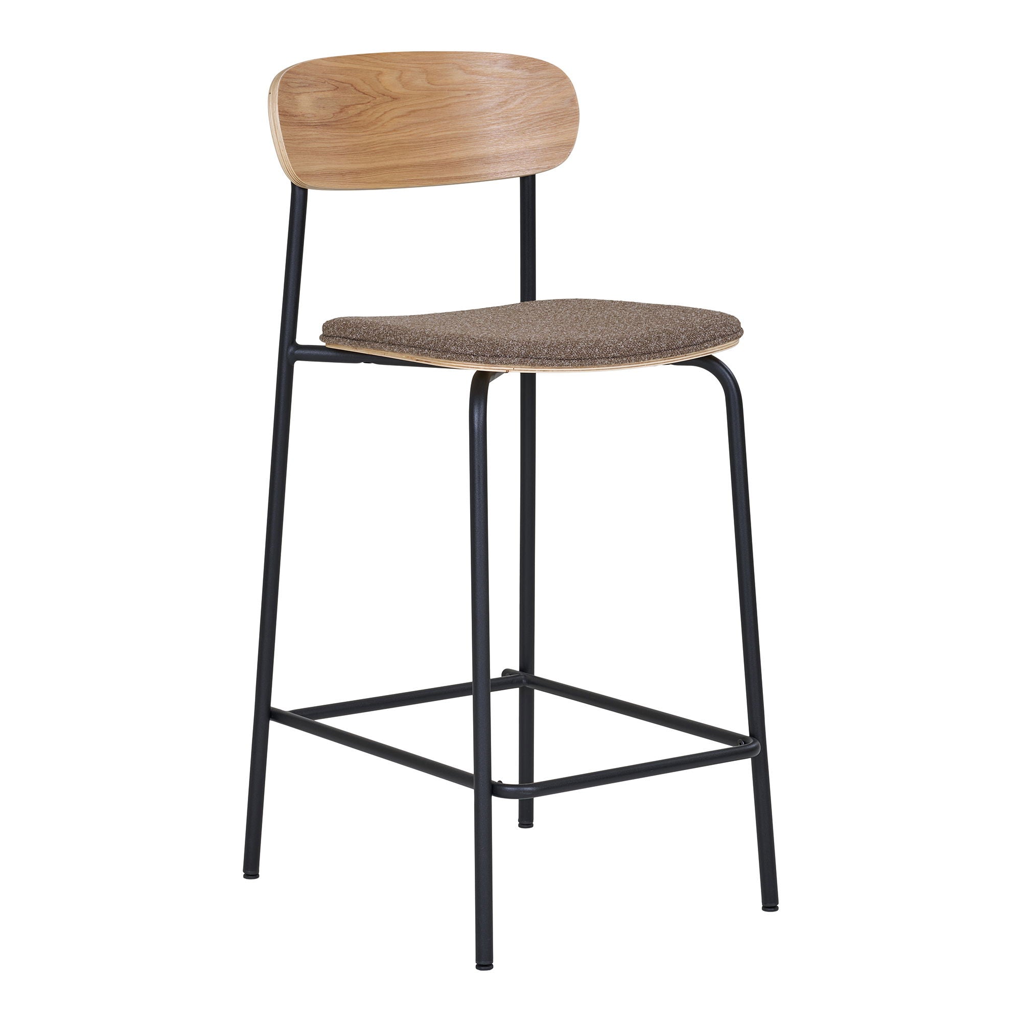 Estepona Counter Chair - Counter chair, backrest in ash wood, brown seat with black legs, HN1269