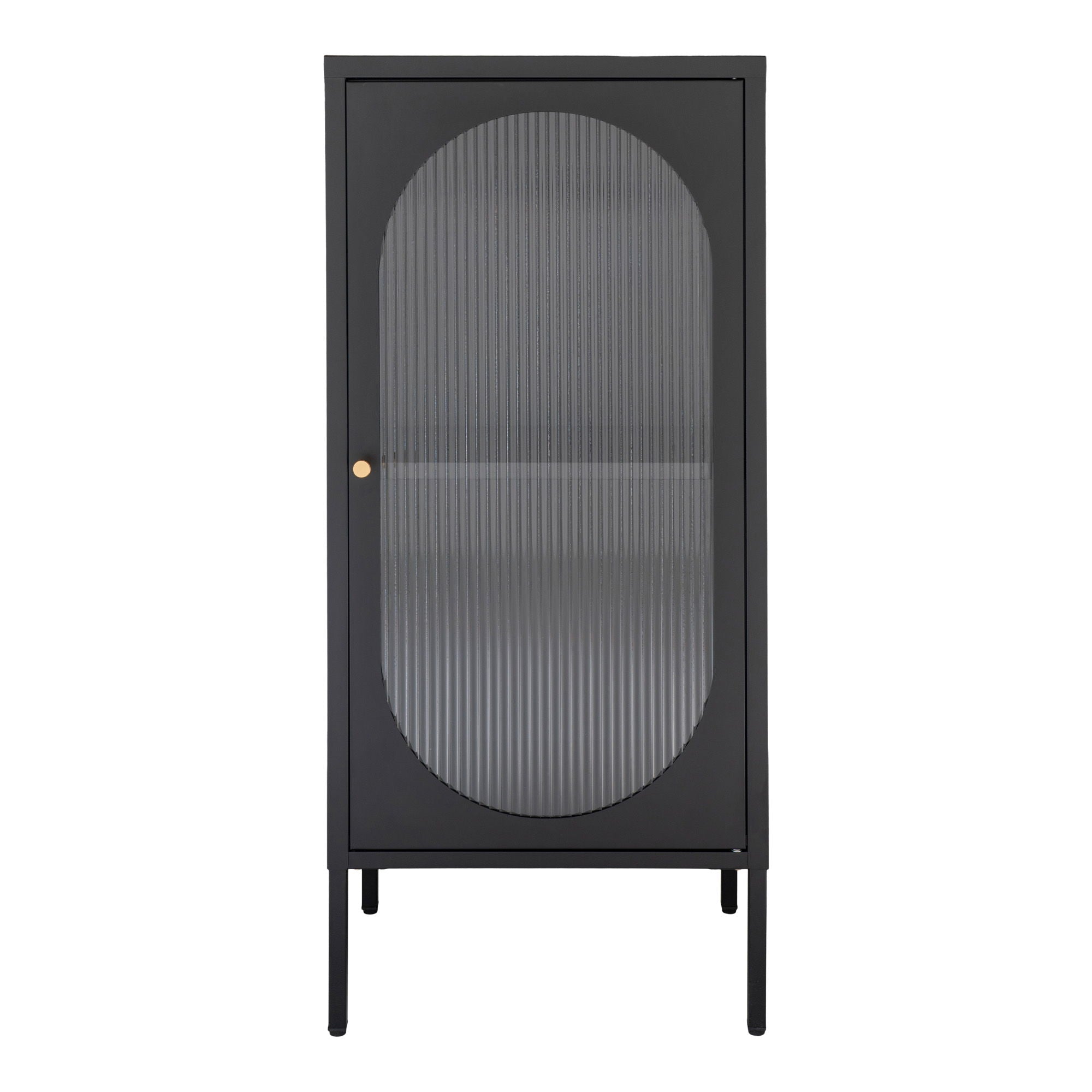 Adelaide Display Cabinet - Display Cabinet, 1 rippled glass door, steel, black 50x35x110 cm 