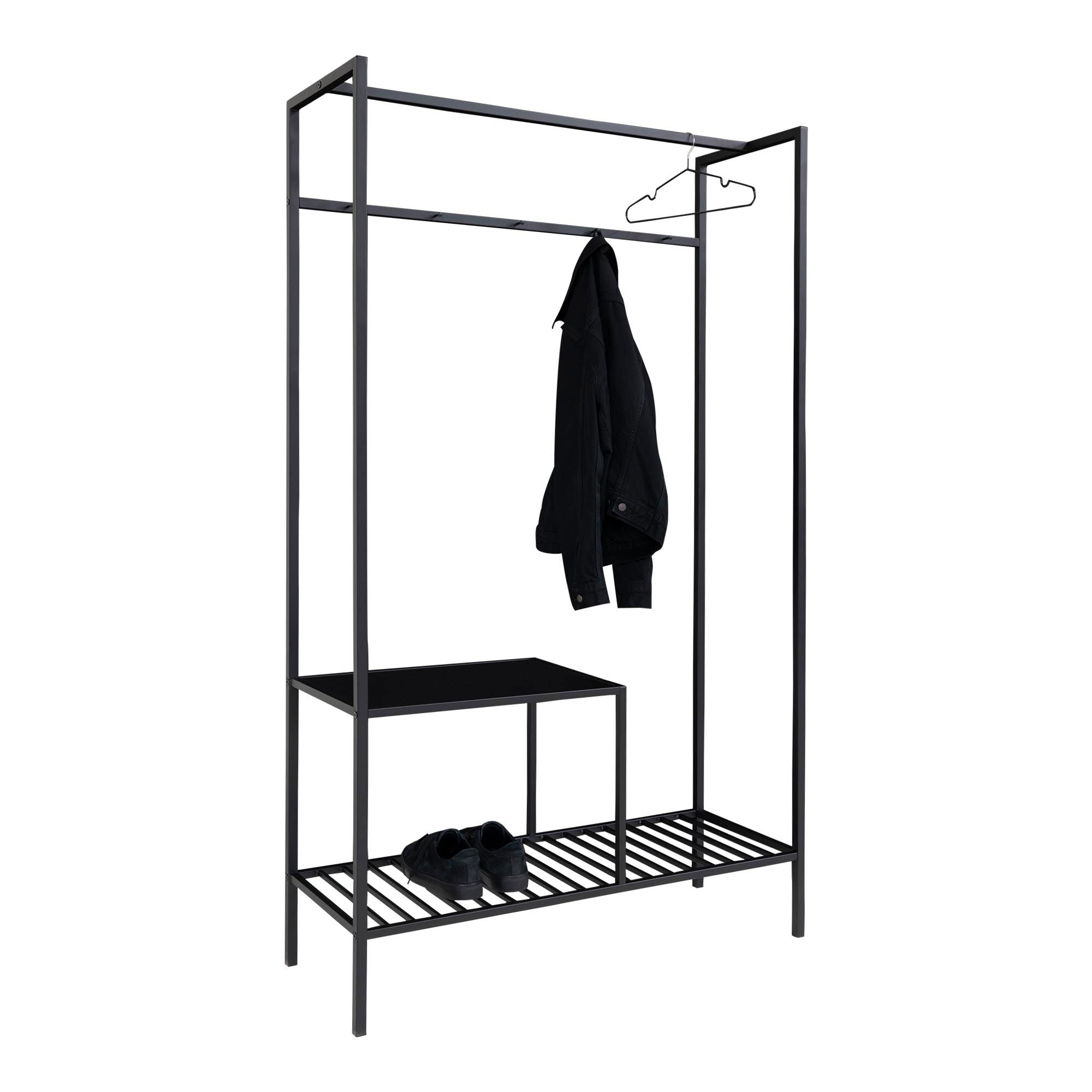 Vita Wardrobe - Wardrobe, 2 shelves, black, black frame 101x38x170 cm