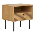 Kyoto Side Table - Side Table, 1 drawer, oak veneer, natural, black metal legs 50x40x50 cm