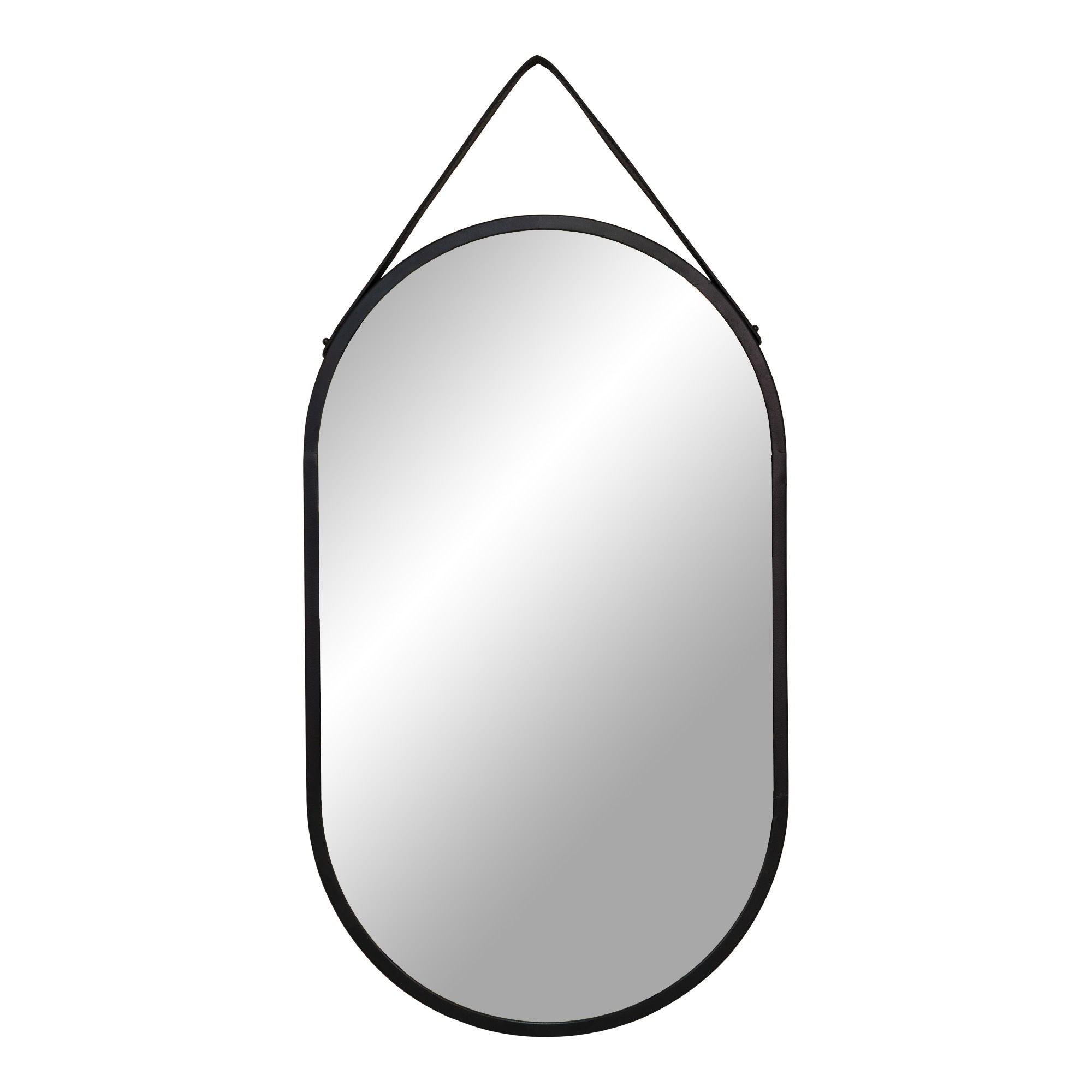 Trapani Mirror - Mirror, steel/artificial leather, black, 35x60 cm