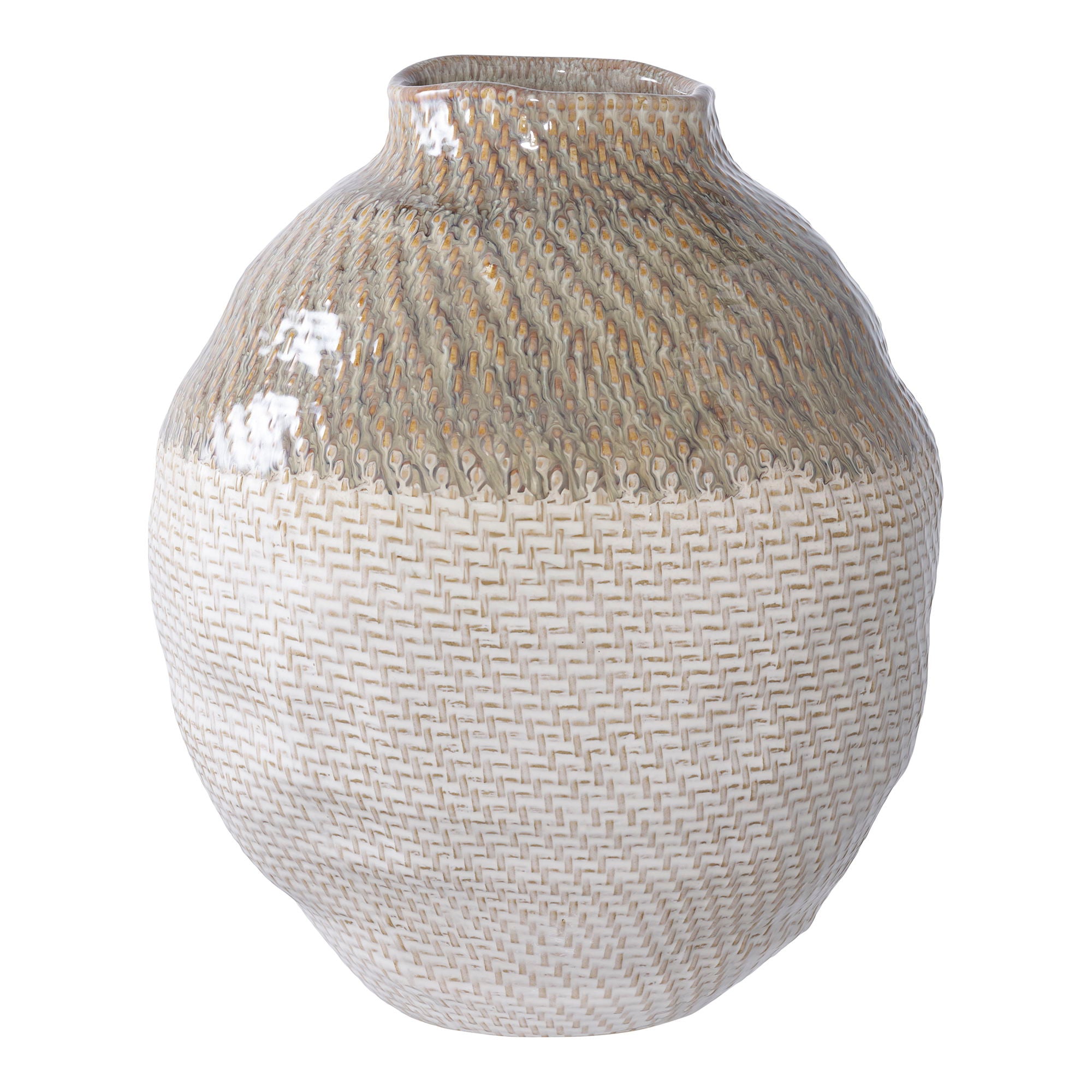 Vase - Vase, ceramic, white/green ø26x30,5 cm